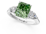 White gold Three-Stone Fancy Green Radiant  Diamond Ring with Pear Side Stones in Four-Prong Setting_94