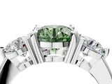 White gold Three-Stone Fancy Green Round  Brilliant Cut Solitaire Ring with Prong Setting on a Classic Band 5