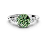 White gold Three-Stone Fancy Green Round Cut Brilliant Diamond Solitaire Ring with Tapered Band and Four-Prong Setting_31