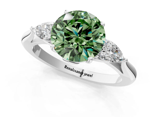 Sterling Silver Round Three Stone Engagement Ring Setting for Fancy Green Center - Design RJ-632