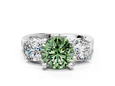 White gold Three-Stone Fancy Green Round Cut Brilliant Diamond Trellis Ring with Comfort Fit Band_12