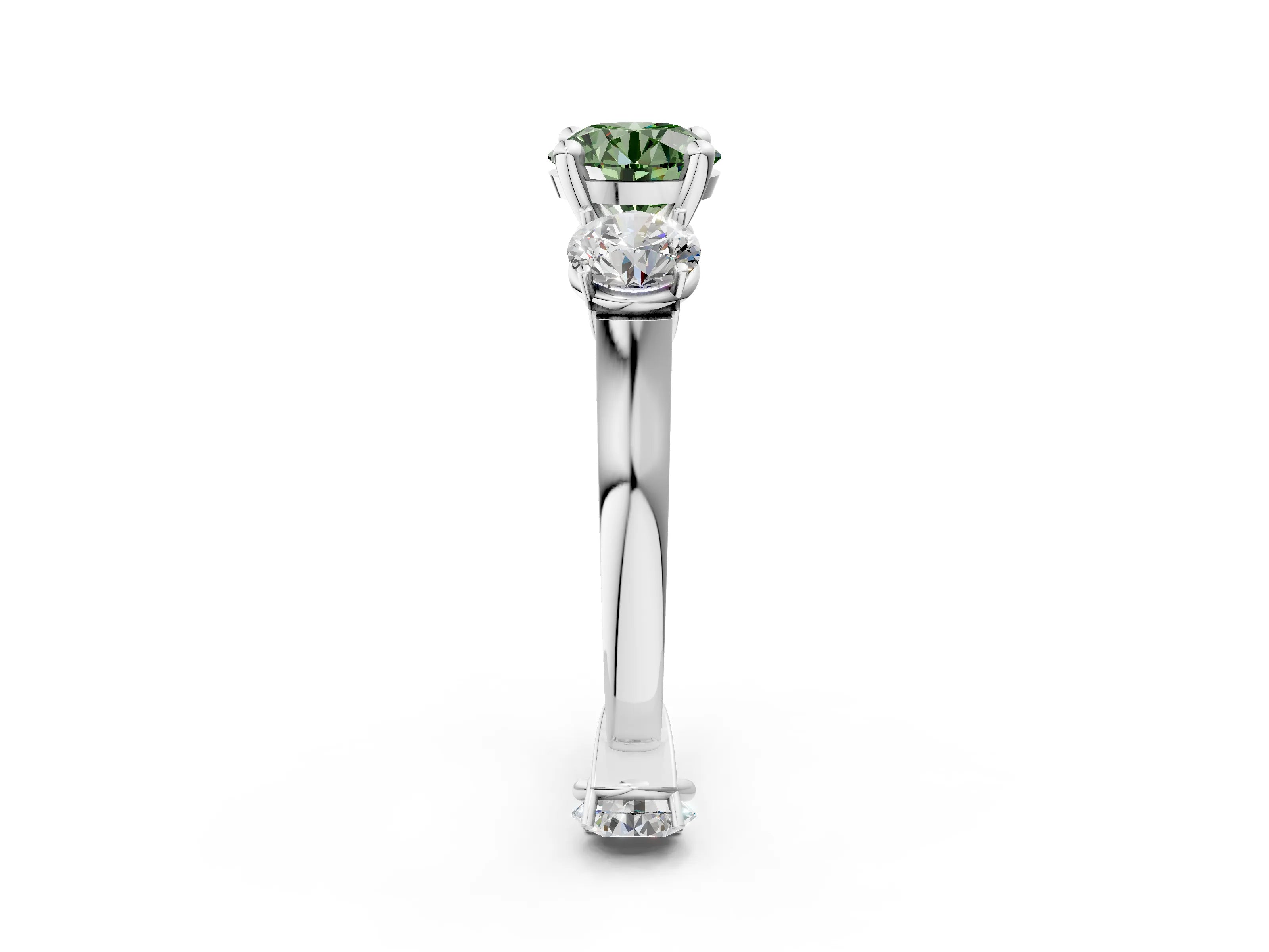 White gold Three-Stone Fancy Green Round Cut Brilliant Diamond Trellis Ring with Comfort Fit Band_14