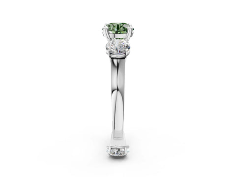 White gold Three-Stone Fancy Green Round Cut Brilliant Diamond Trellis Ring with Comfort Fit Band_14