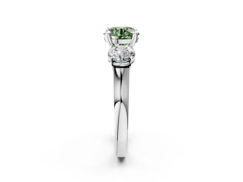 White gold Three-Stone Fancy Green Round Cut Brilliant Diamond Trellis Ring with Comfort Fit Band_14
