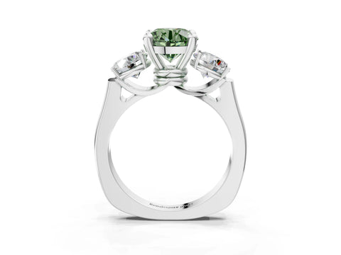 White gold Three-Stone Fancy Green Round Cut Brilliant Diamond Trellis Ring with Comfort Fit Band_15