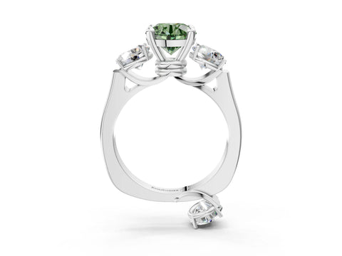 White gold Three-Stone Fancy Green Round Cut Brilliant Diamond Trellis Ring with Comfort Fit Band_15