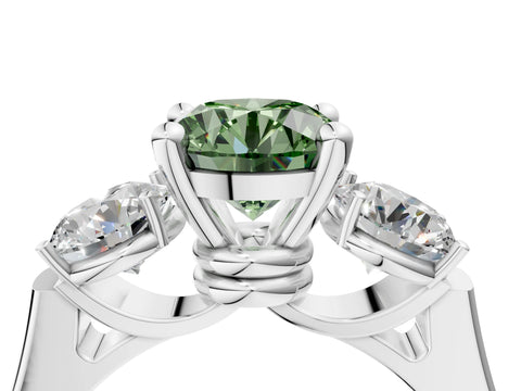 White gold Three-Stone Fancy Green Round Cut Brilliant Diamond Trellis Ring with Comfort Fit Band_16