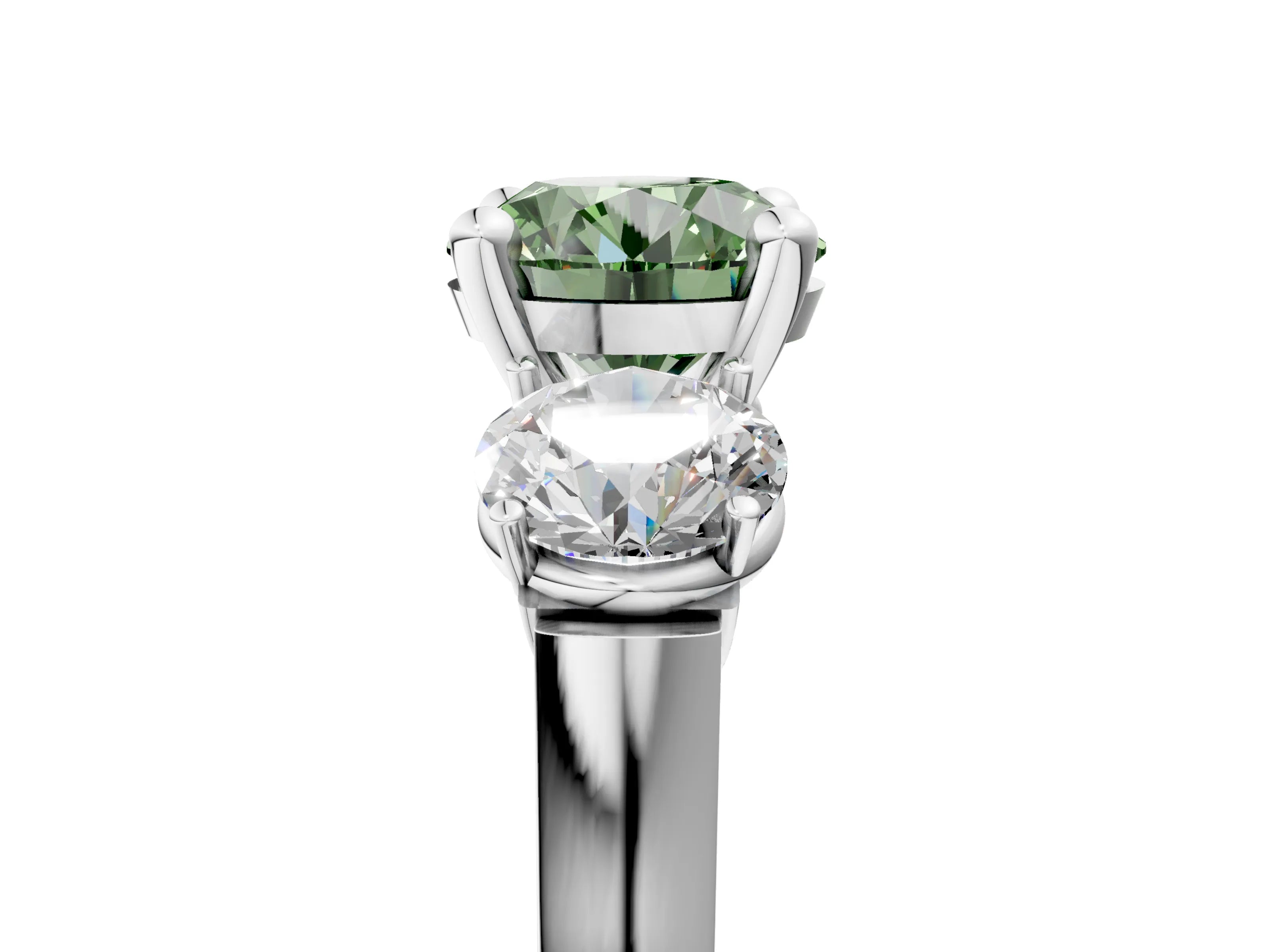 White gold Three-Stone Fancy Green Round Cut Brilliant Diamond Trellis Ring with Comfort Fit Band_17