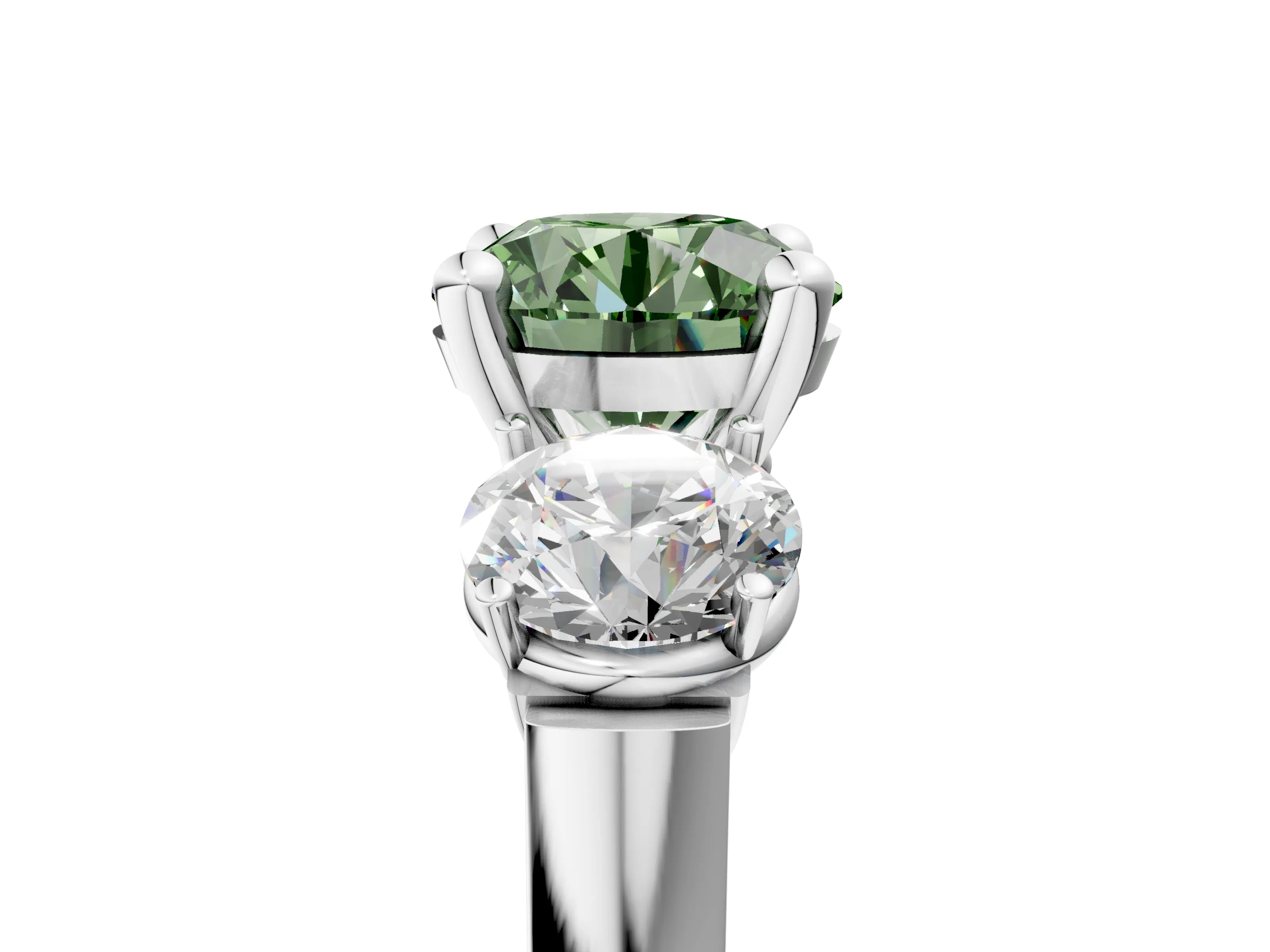 White gold Three-Stone Fancy Green Round Cut Brilliant Diamond Trellis Ring with Comfort Fit Band_17