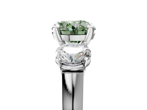 White gold Three-Stone Fancy Green Round Cut Brilliant Diamond Trellis Ring with Comfort Fit Band_17