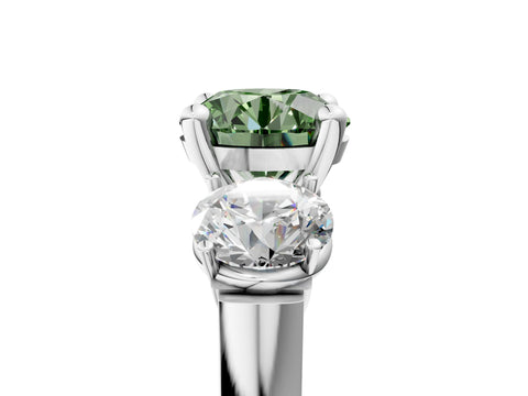 White gold Three-Stone Fancy Green Round Cut Brilliant Diamond Trellis Ring with Comfort Fit Band_17