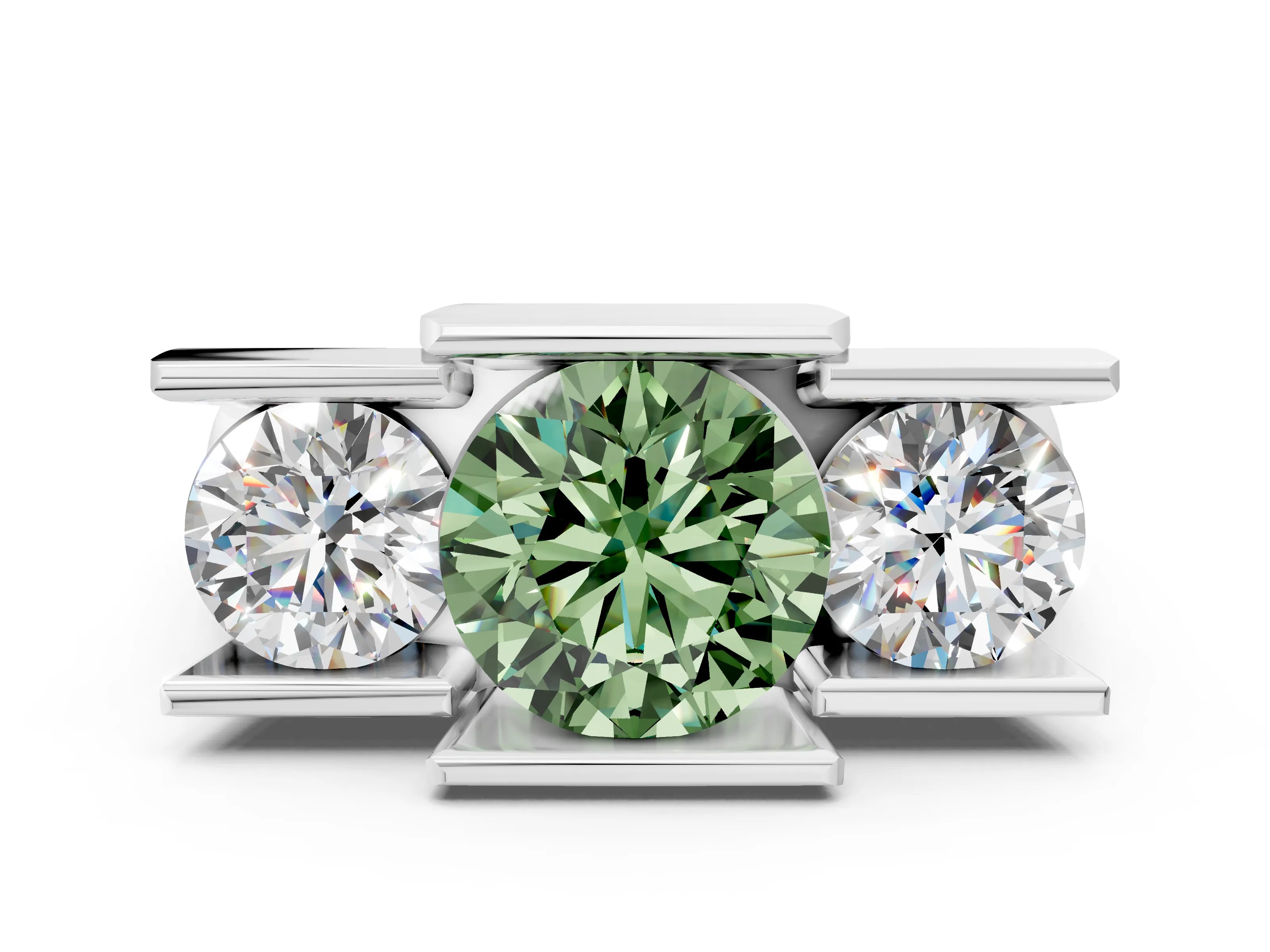 White gold Three Stone Fancy Green Round Cut Cut Channel Set Diamond Ring_24