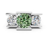 White gold Three Stone Fancy Green Round Cut Cut Channel Set Diamond Ring_24