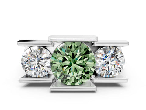 White gold Three Stone Fancy Green Round Cut Cut Channel Set Diamond Ring_24