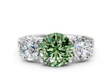 White gold Three-Stone Fancy Green Round Cut Cut Diamond Engagement Ring with Flat Band and Four-Prong Setting_12