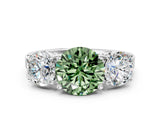 White gold Three-Stone Fancy Green Round Cut Cut Diamond Engagement Ring with Flat Band and Four-Prong Setting_12