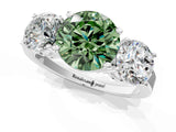 White gold Three-Stone Fancy Green Round Cut Cut Diamond Engagement Ring with Flat Band and Four-Prong Setting_13