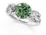 White gold Three-Stone Fancy Green Round Cut Cut Diamond Engagement Ring with Flat Band and Four-Prong Setting_13