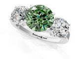 White gold Three-Stone Fancy Green Round Cut Cut Diamond Engagement Ring with Flat Band and Four-Prong Setting_15
