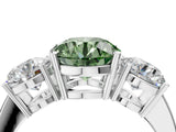 White gold Three-Stone Fancy Green Round Cut Cut Diamond Engagement Ring with Flat Band and Four-Prong Setting_16