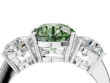 White gold Three-Stone Fancy Green Round Cut Cut Diamond Engagement Ring with Flat Band and Four-Prong Setting_16