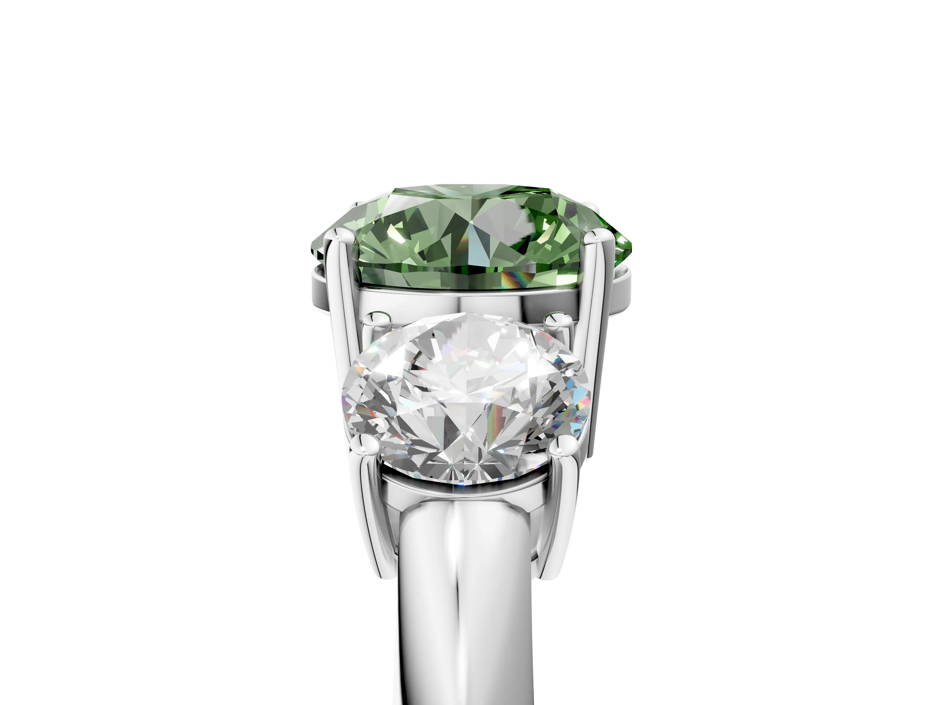 White gold Three-Stone Fancy Green Round Cut Cut Diamond Engagement Ring with Prong Setting on a White Gold Band_17