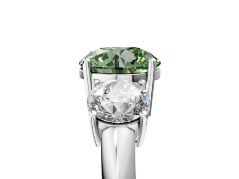 White gold Three-Stone Fancy Green Round Cut Cut Diamond Engagement Ring with Prong Setting on a White Gold Band_17