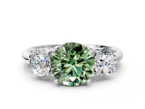 White gold Three-Stone Fancy Green Round Cut Cut Diamond Engagement Ring with Prong Setting on a White Gold Band_24
