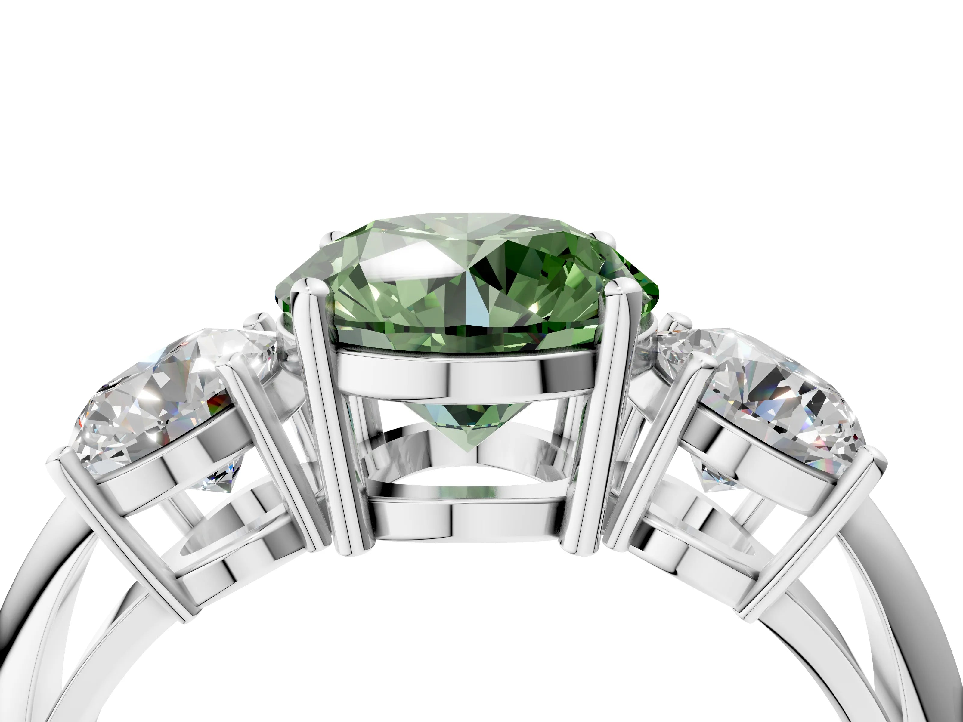White gold Three-Stone Fancy Green Round Cut Cut Diamond Engagement Ring with Prong Setting on a White Gold Band_28
