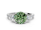 White gold Three-Stone Fancy Green Round Cut Cut Diamond Pavé Band with Prong Setting_45