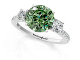 White gold Three-Stone Fancy Green Round Cut Cut Diamond Pavé Band with Prong Setting_46