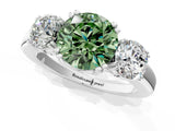 White gold Three-Stone Fancy Green Round Cut Cut Diamond Ring with Channel Set Band and Four-Prong Setting_26