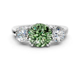 White gold Three-Stone Fancy Green Round Cut Cut Diamond Ring with Channel Set Band and Four-Prong Setting_30