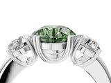 White gold Three-Stone Fancy Green Round Cut Cut Diamond Ring with Channel Set Band and Four-Prong Setting_4