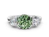 White gold Three-Stone Fancy Green Round Cut Cut Diamond Ring with Channel Set Band and Four-Prong Setting_60