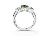 White gold Three-Stone Fancy Green Round Cut Cut Diamond Ring with Channel-Set Band and Prong Setting_3