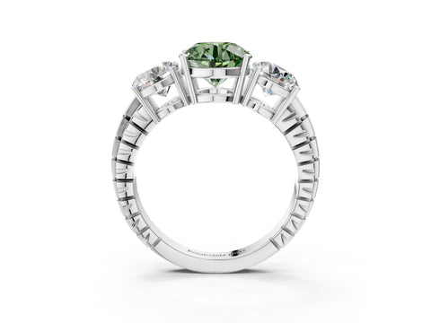 White gold Three-Stone Fancy Green Round Cut Cut Diamond Ring with Channel-Set Band and Prong Setting_3