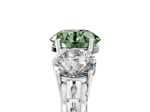 White gold Three-Stone Fancy Green Round Cut Cut Diamond Ring with Channel-Set Band and Prong Setting_5
