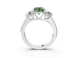 White gold Three-Stone Fancy Green Round Cut Cut Diamond Ring with Prong Setting and Classic Band_3