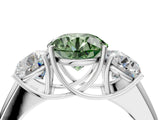 White gold Three-Stone Fancy Green Round Cut Cut Diamond Ring with Prong Setting and Classic Band_4