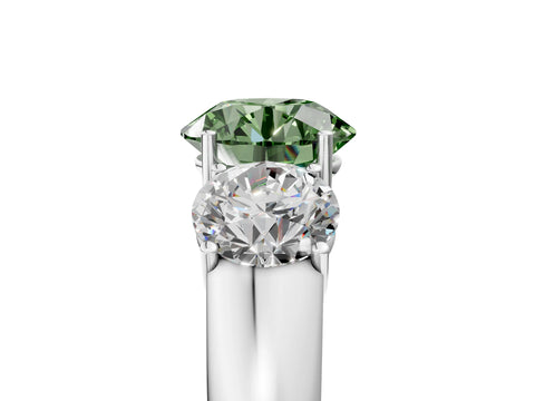 White gold Three-Stone Fancy Green Round Cut Cut Diamond Ring with Prong Setting and Classic Band_5