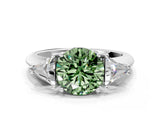 White gold Three-Stone Fancy Green Round Cut Cut Diamond Ring with Trillion Side Stones and Four-Prong Setting_11