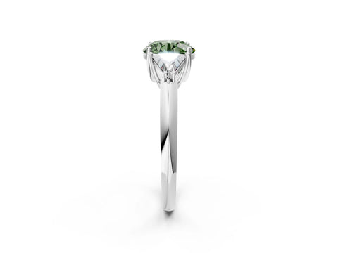 White gold Three-Stone Fancy Green Round Cut Cut Diamond Ring with Trillion Side Stones and Four-Prong Setting_13