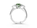 White gold Three-Stone Fancy Green Round Cut Cut Diamond Ring with Trillion Side Stones and Four-Prong Setting_14