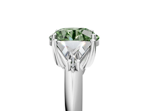White gold Three-Stone Fancy Green Round Cut Cut Diamond Ring with Trillion Side Stones and Four-Prong Setting_16