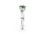 White gold Three-Stone Fancy Green Round Cut Cut Diamond Ring with Trillion Side Stones on a Split Shank Band_2