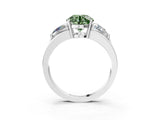 White gold Three-Stone Fancy Green Round Cut Cut Diamond Ring with Trillion Side Stones on a Split Shank Band_3