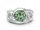 White gold Three-Stone Fancy Green Round Cut Cut Diamond Split Shank Prong Set Ring_12