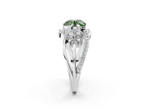 White gold Three-Stone Fancy Green Round Cut Cut Diamond Split Shank Prong Set Ring_14