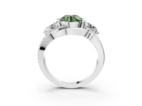 White gold Three-Stone Fancy Green Round Cut Cut Diamond Split Shank Prong Set Ring_15